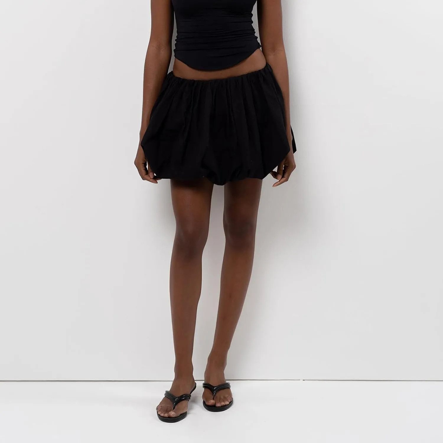 Women Y2k Bubble Mini Skirt Ruffle Hem Pleated Short Skirts High Waist Puffy A-Line Flared Skirt Streetwear