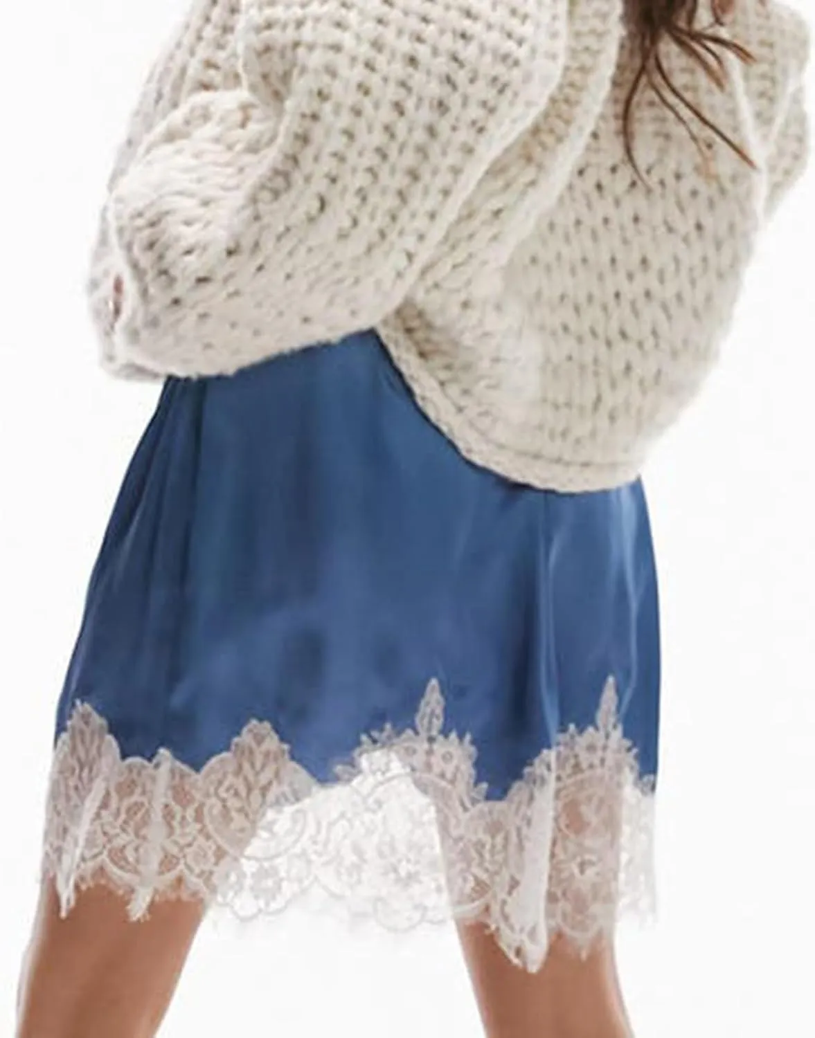 Women Y2k Lace Trim Slip Skirt A Line Pleated Flowy Layered Short Skirts Floral Lace Ruffle Tiered Half Underskirt