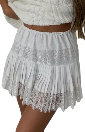 Women Y2k Lace Trim Slip Skirt A Line Pleated Flowy Layered Short Skirts Floral Lace Ruffle Tiered Half Underskirt
