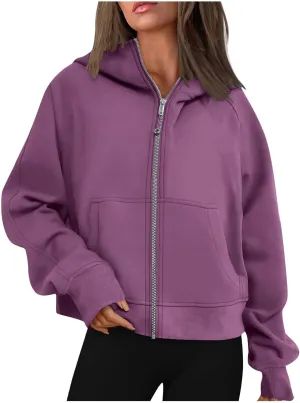 Women Zip Up Hoodies Y2k Cropped Sweatshirt Trendy Fleece Jacket Casual Collared Blouse Lightweight Long Sleeve Tops