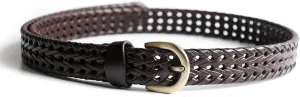 Women's Braided Genuine Real Leather Narrow Belt Adjustable Casual Waist Strap for Jeans Dresses Everyday Outfits