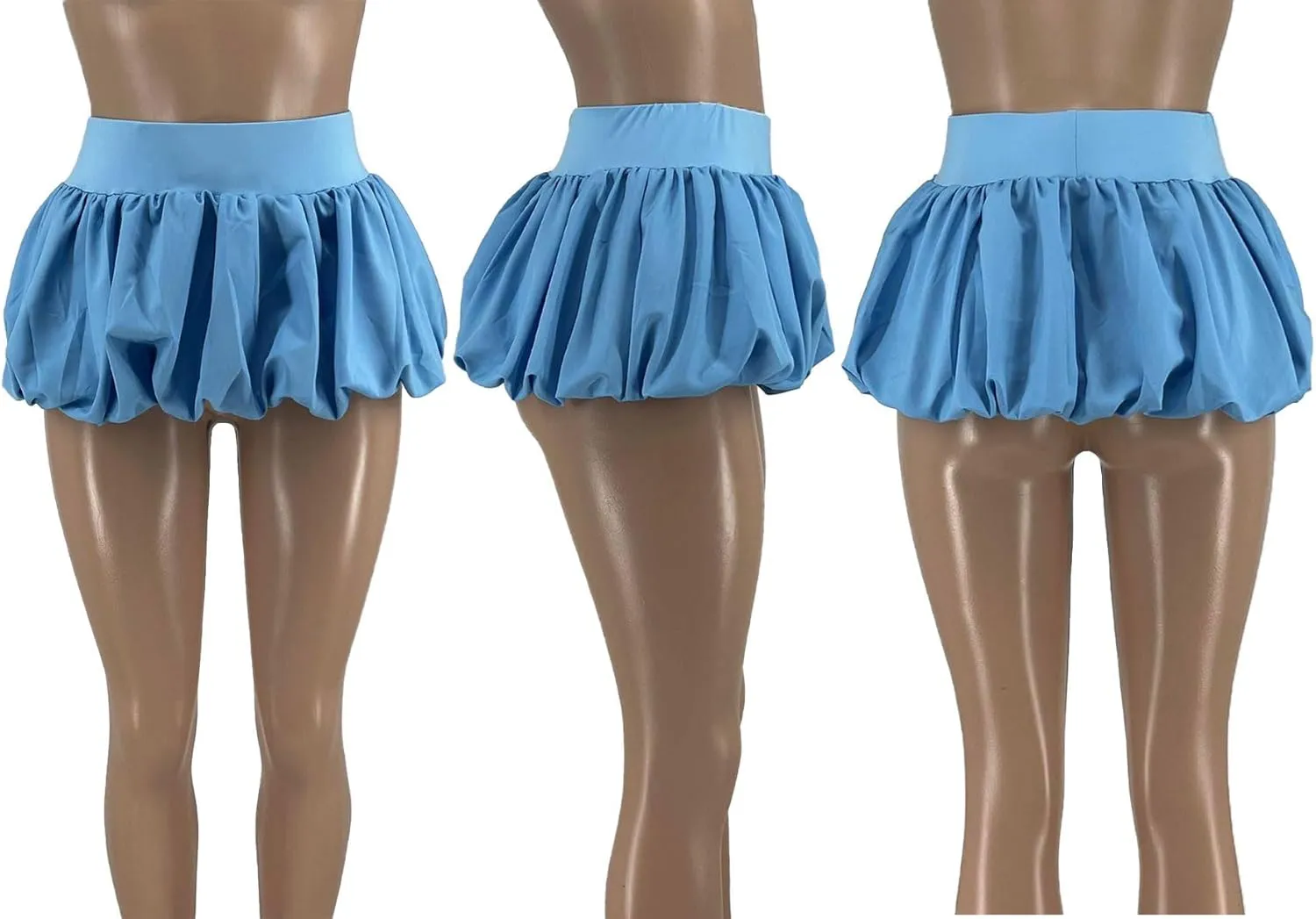 Women's Bubble Mini Skirt Elastic High Waist Pleated Puffy A Line Flared Balloon Y2k Ruffle Short Skirts Streetwear