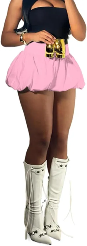 Women's Bubble Mini Y2K Pleated Ruffle Elastic Waist A Line Balloon Short Skirts
