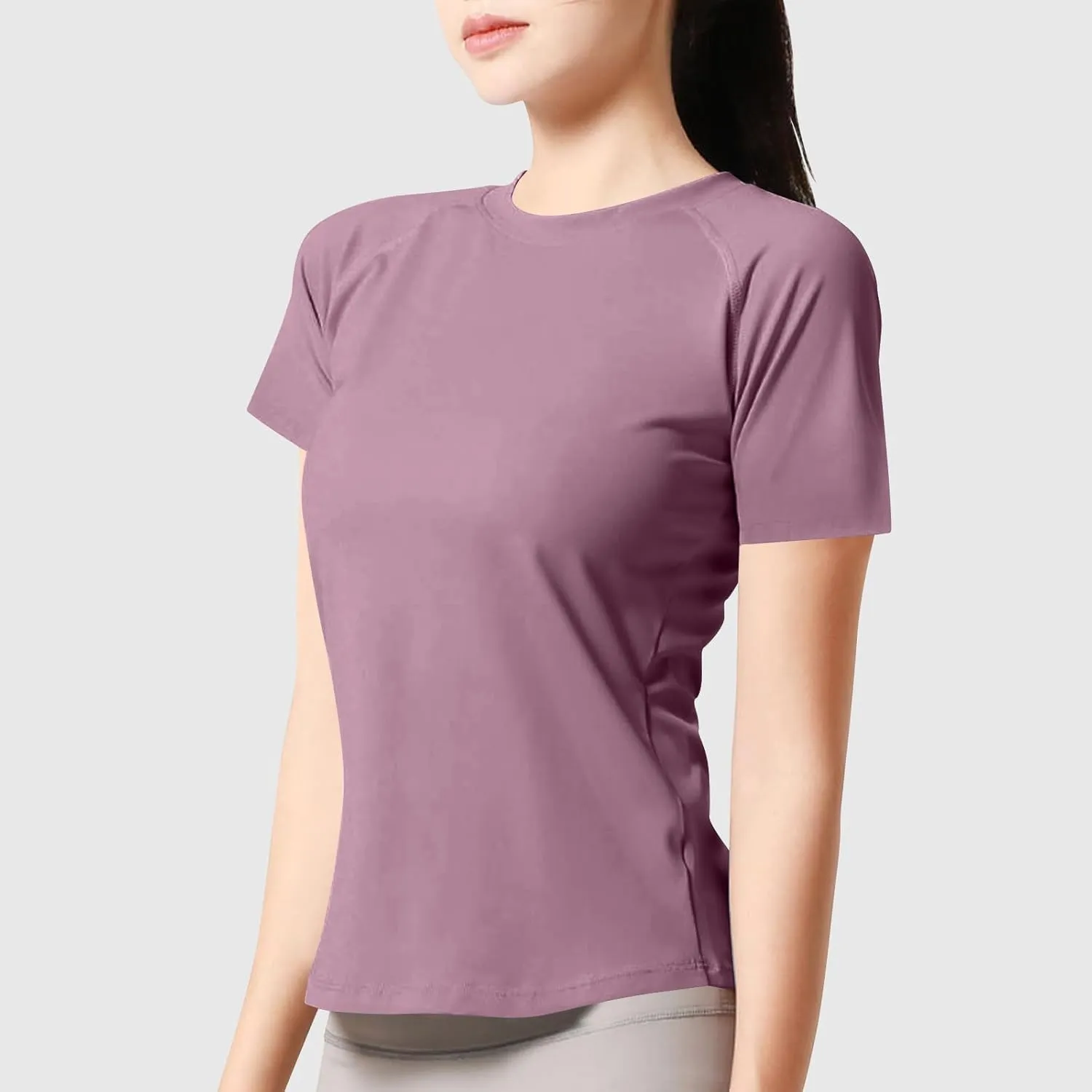 Womens Casual Activewear T Shirts Basic Crewneck Raglan Short Sleeve Slim Tight Fit Going Out Tops Gym Yoga Shirts