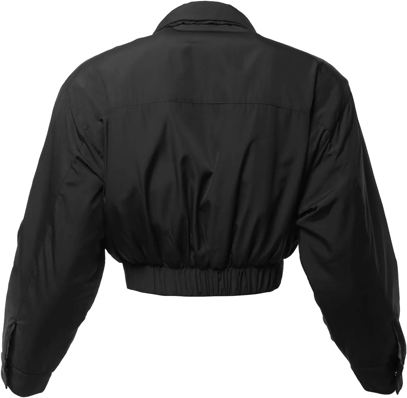 Women's Cropped Front Two Pocket Snap Quilted Padding Bomber Jacket