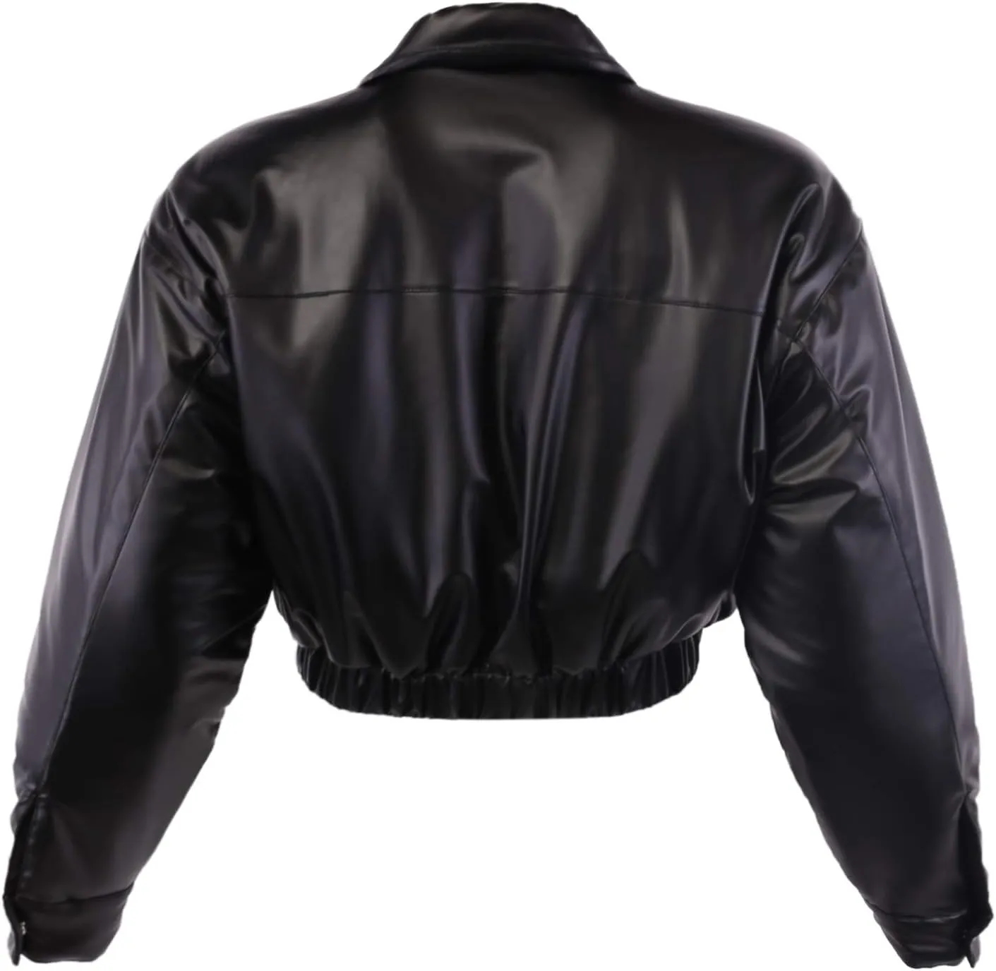 Women's Cropped Front Two Pocket Snap Quilted Padding Bomber Jacket