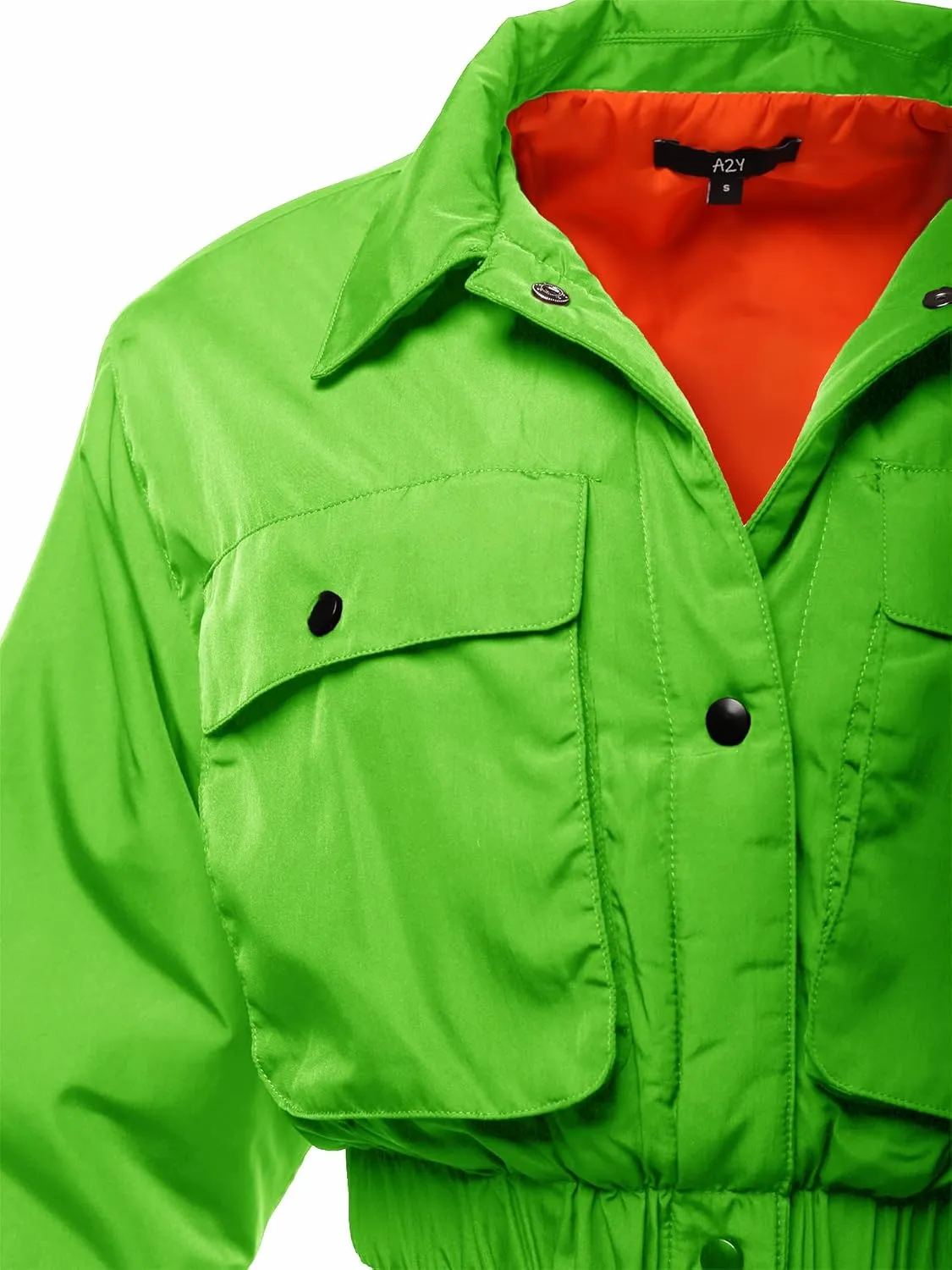 Women's Cropped Front Two Pocket Snap Quilted Padding Bomber Jacket