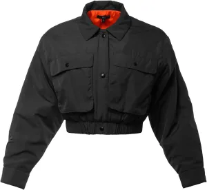 Women's Cropped Front Two Pocket Snap Quilted Padding Bomber Jacket