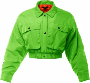 Women's Cropped Front Two Pocket Snap Quilted Padding Bomber Jacket