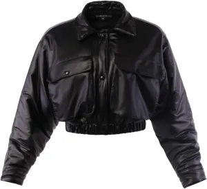 Women's Cropped Front Two Pocket Snap Quilted Padding Bomber Jacket