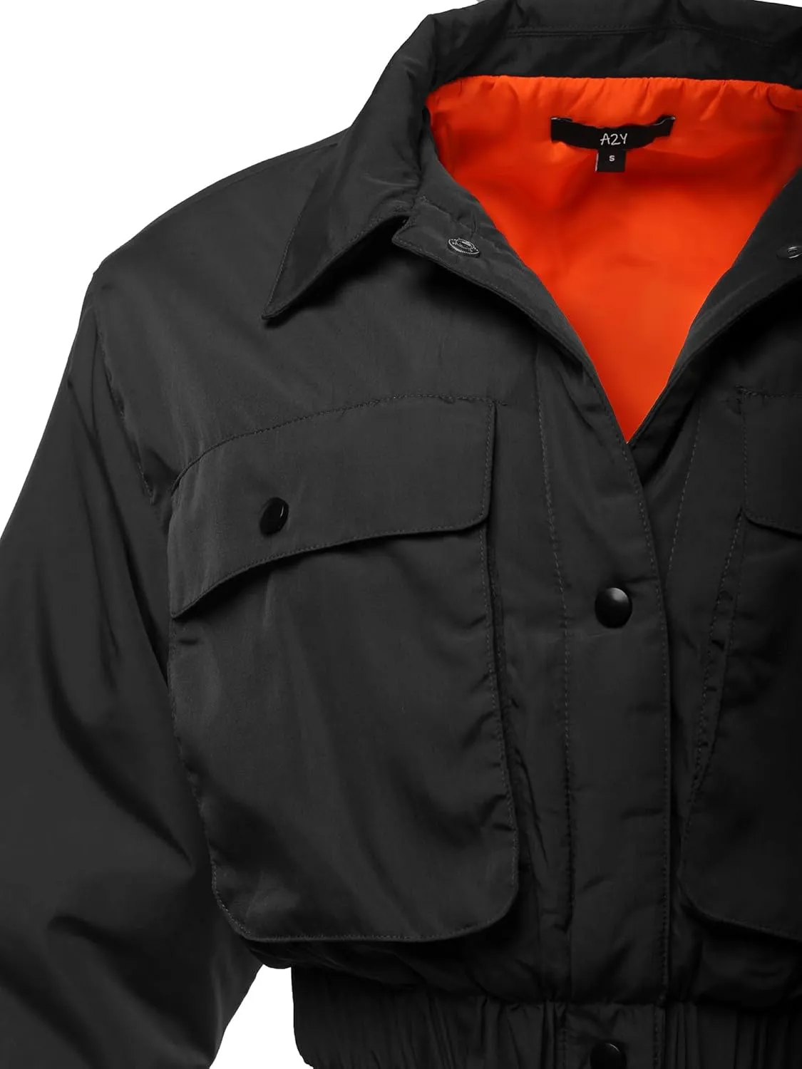 Women's Cropped Front Two Pocket Snap Quilted Padding Bomber Jacket