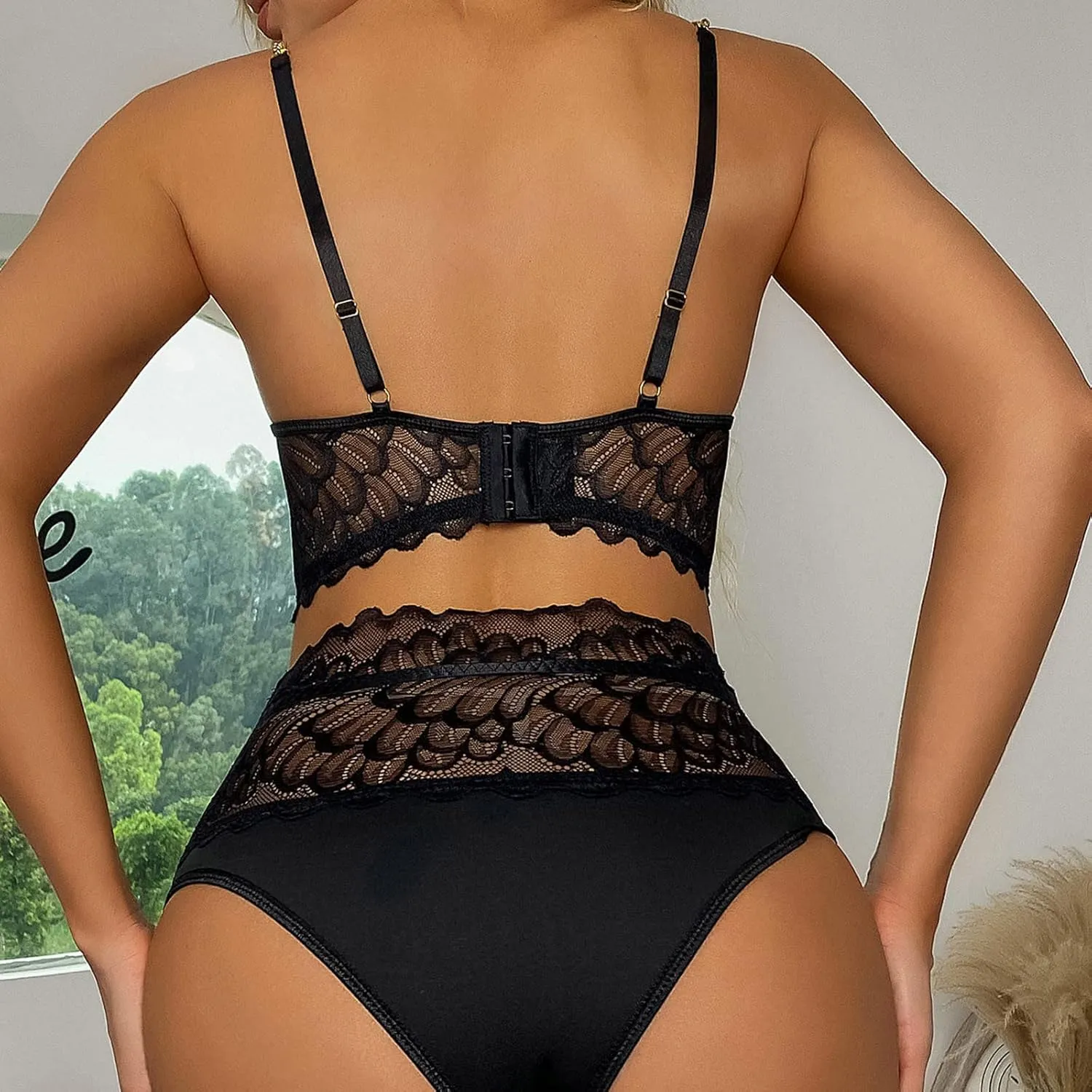 Women's Exotic Teddy Bodysuit Garter Lingerie Set, Push Up Bralette High Waist Panty Set Babydoll Teddy Lingerie Set