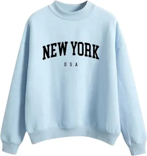 Womens Fashion Fall Outfits Crewneck Sweatshirts Casual Long Sleeve Top Teen Girls Y2K Clothes Cropped Fleece Pullover
