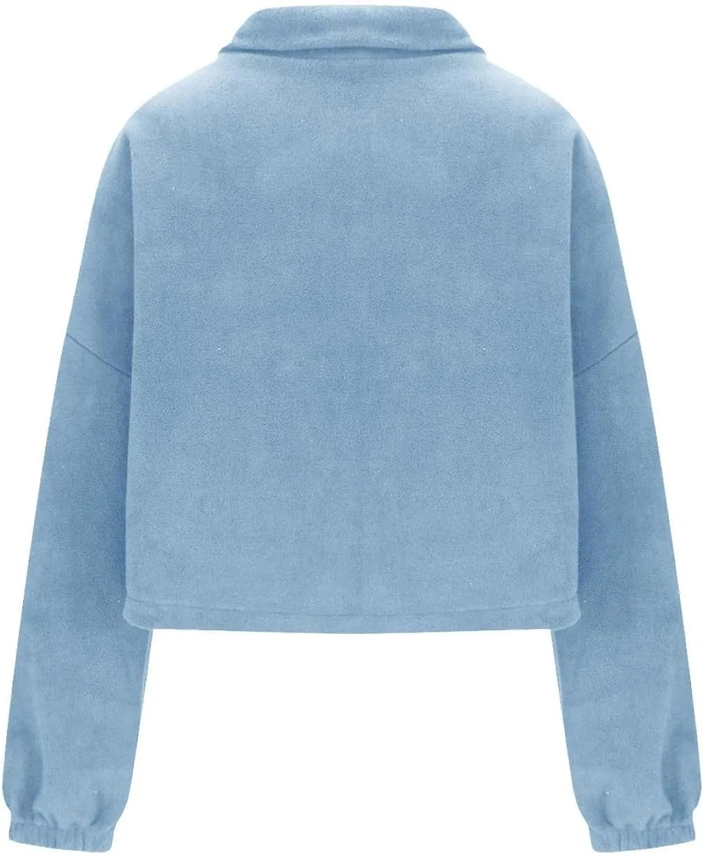 Womens Fashion Oversized Sweatshirts Zip Up Jacket Fleece Cropped Coats Teen Girls Long Sleeve Stand Collar Y2K Clothes