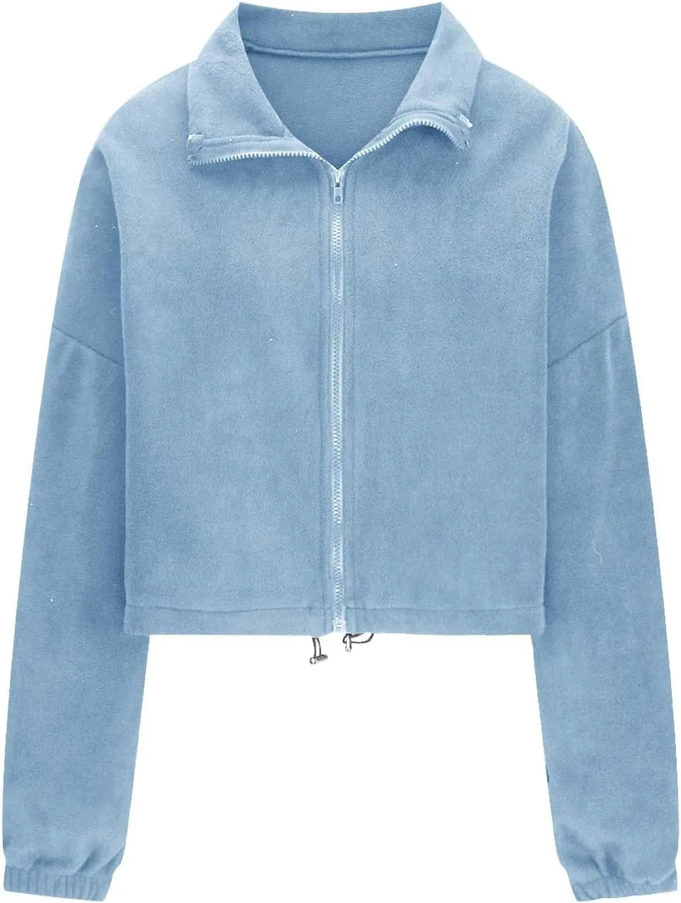 Womens Fashion Oversized Sweatshirts Zip Up Jacket Fleece Cropped Coats Teen Girls Long Sleeve Stand Collar Y2K Clothes