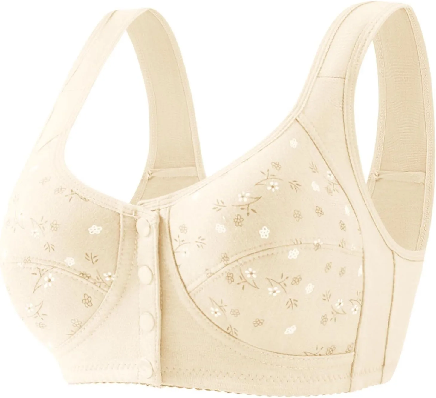 Women's Front Closure Bra for Women, No Underwire Front Closure Comfort Senior Wireless Snap Closing Bra