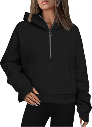 Womens Half Zip Sweatshirts Cropped Hoodies Fleece JacketsQuarter Zip Up Pullover 2024 Winter Fall Outfits Clothes