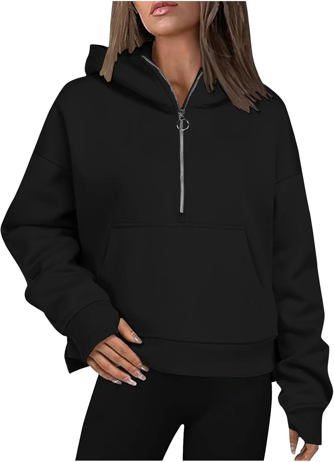 Womens Half Zip Sweatshirts Cropped Hoodies Fleece JacketsQuarter Zip Up Pullover 2024 Winter Fall Outfits Clothes