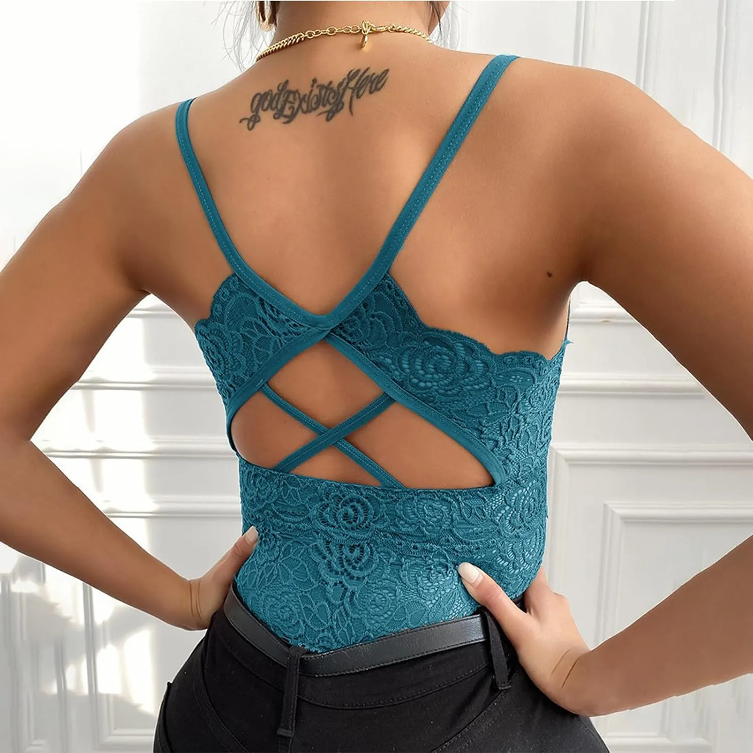 Women's Lace Bralette Cami Tops Sexy Padded Bustier Adjustable Strap Crop Top Wireless Bra Underwear