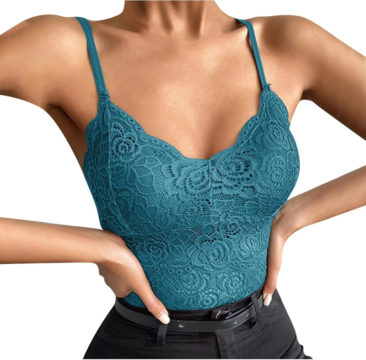 Women's Lace Bralette Cami Tops Sexy Padded Bustier Adjustable Strap Crop Top Wireless Bra Underwear