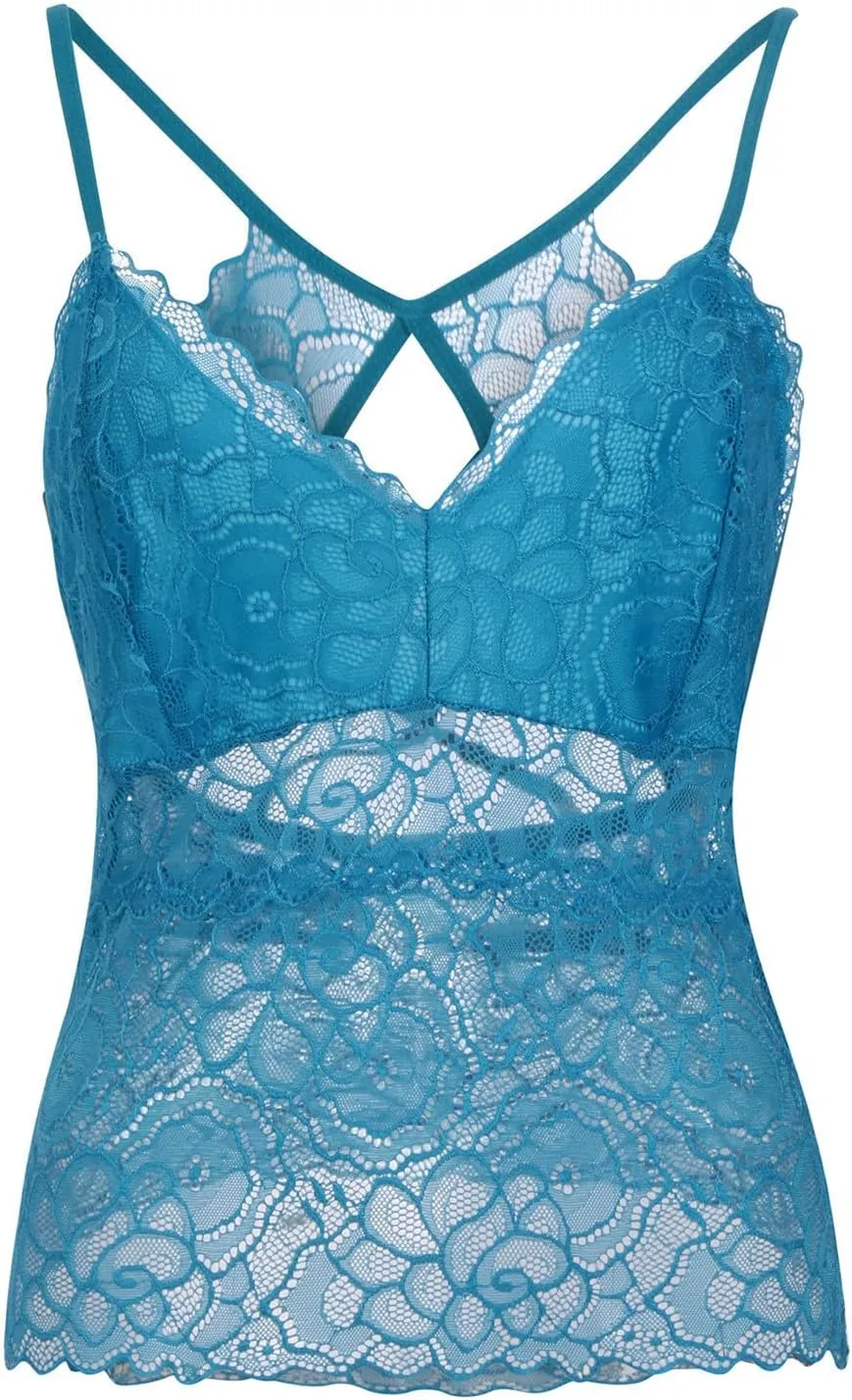 Women's Lace Bralette Cami Tops Sexy Padded Bustier Adjustable Strap Crop Top Wireless Bra Underwear