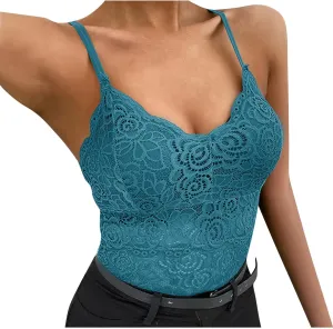 Women's Lace Bralette Cami Tops Sexy Padded Bustier Adjustable Strap Crop Top Wireless Bra Underwear