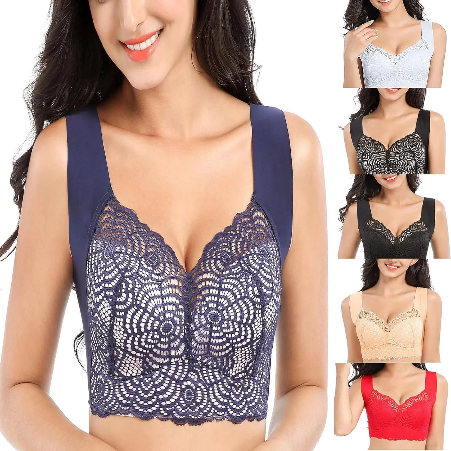 Womens Lace Floral Sexy Bra Seamless Wireless Push up Bralettes Comfy Full-Coverage No Underwire Support Sleep Bras