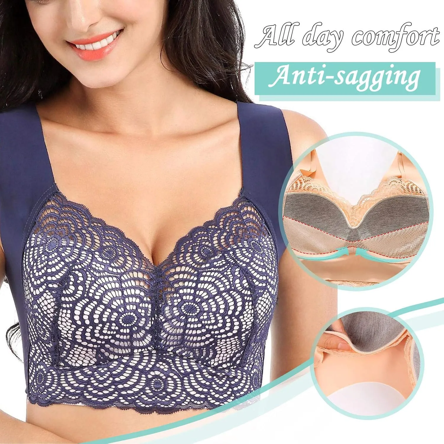 Womens Lace Floral Sexy Bra Seamless Wireless Push up Bralettes Comfy Full-Coverage No Underwire Support Sleep Bras