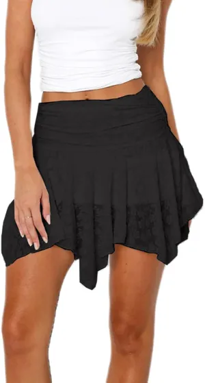 Womens Lace Mini Skirt Street Ruffle Hem Pleated Flowy Y2k Floral Cute Lace Trim Layered Slip Shorts Under Skirts