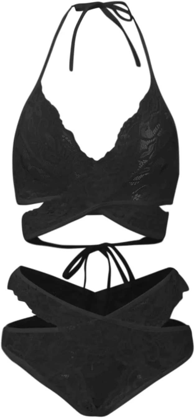 Womens Lingerie Lace Bikini Two Piece Set Sexy Bra and Panty Sets 2 Piece Lace Bralette Set