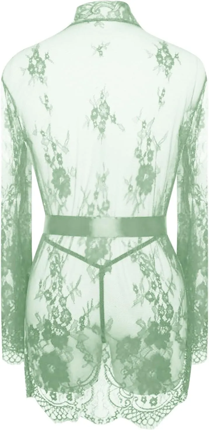 Women's Long Sleeve Lace Belt Sexy Lingerie Pajamas Sleepwear Plus Size Adult Women Lingerie