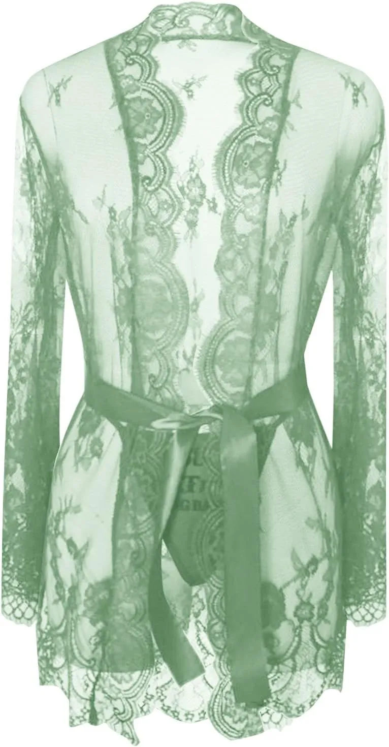 Women's Long Sleeve Lace Belt Sexy Lingerie Pajamas Sleepwear Plus Size Adult Women Lingerie