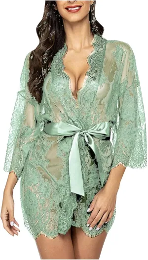 Women's Long Sleeve Lace Belt Sexy Lingerie Pajamas Sleepwear Plus Size Adult Women Lingerie