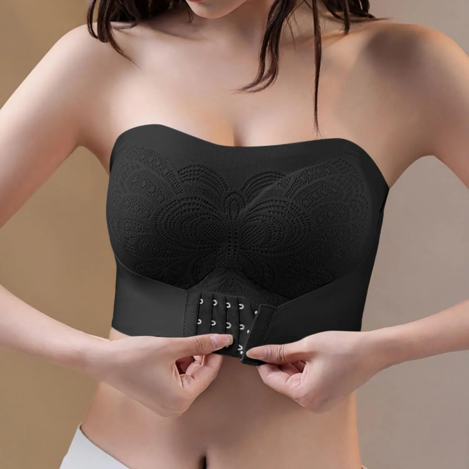 Womens Plus Size Lace Floral Bras Push Up No Underwire Bralettes Front Buckle Bra with Convertible Shoulder Straps