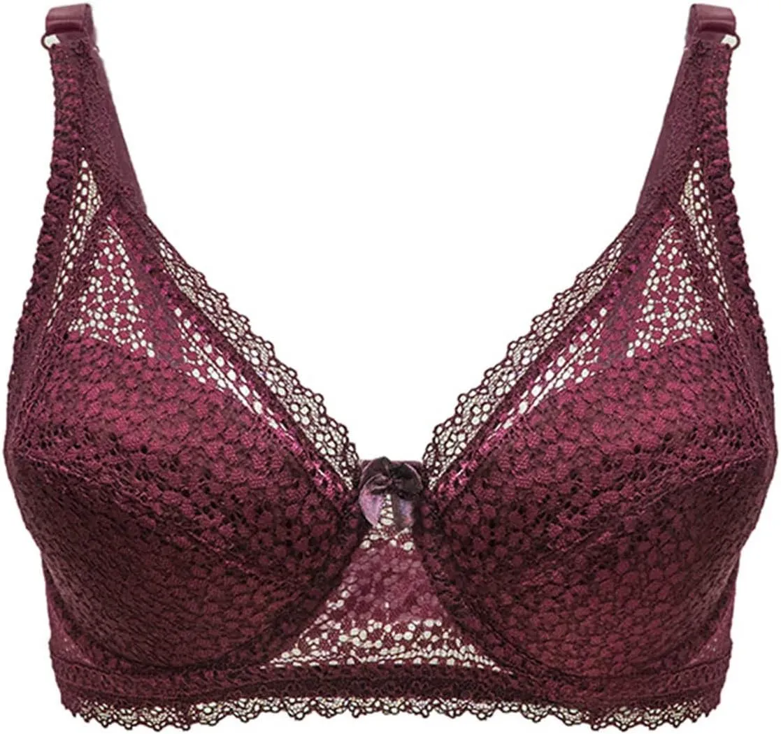 Women's Push Up Lace Bra Underwire Plunge Full Coverage Bras Stretchable Straps Bra Sexy Plus Size Support