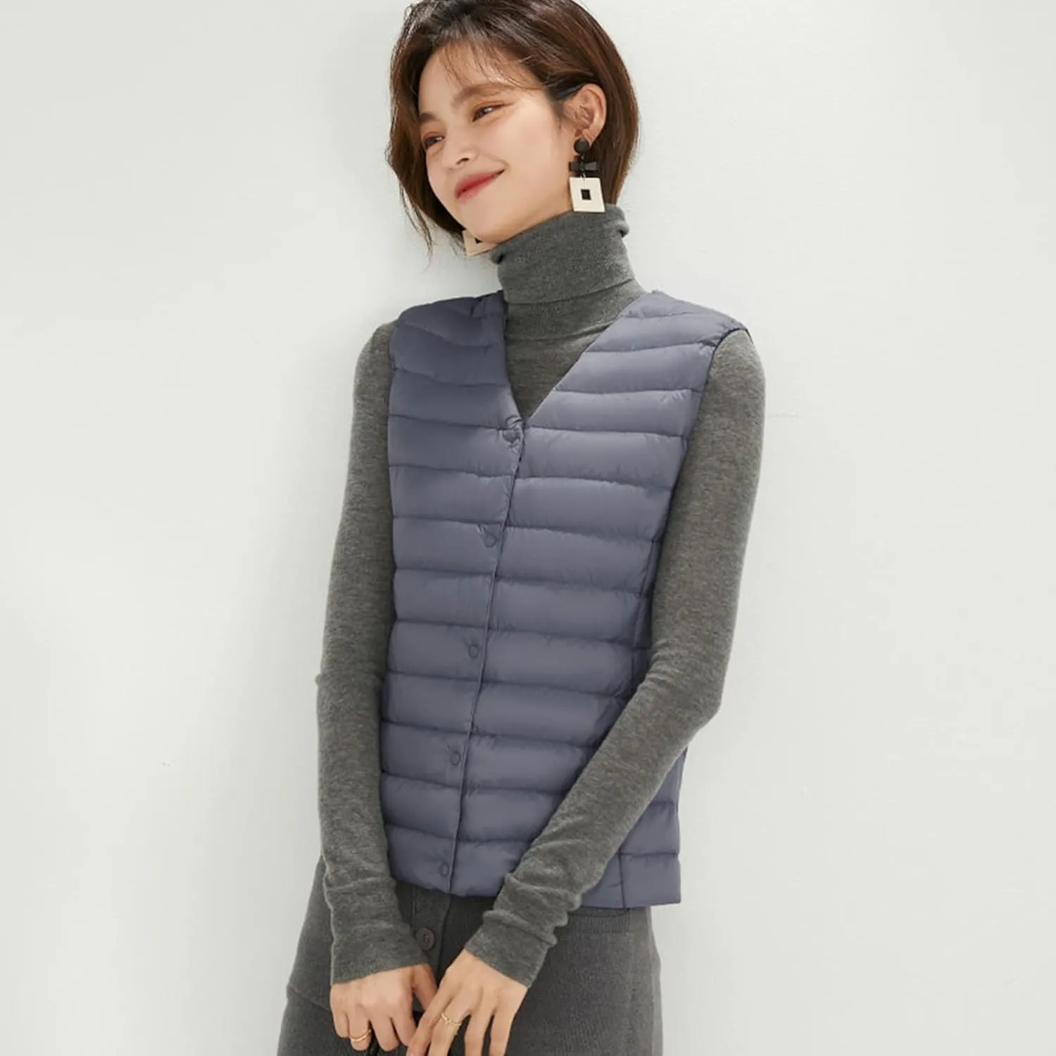 Women's Round Neck Puffer Vest Crewneck Winter Quilted Down Vest Trendy Lightweight Thicken Warm Bubble Gilet Tank