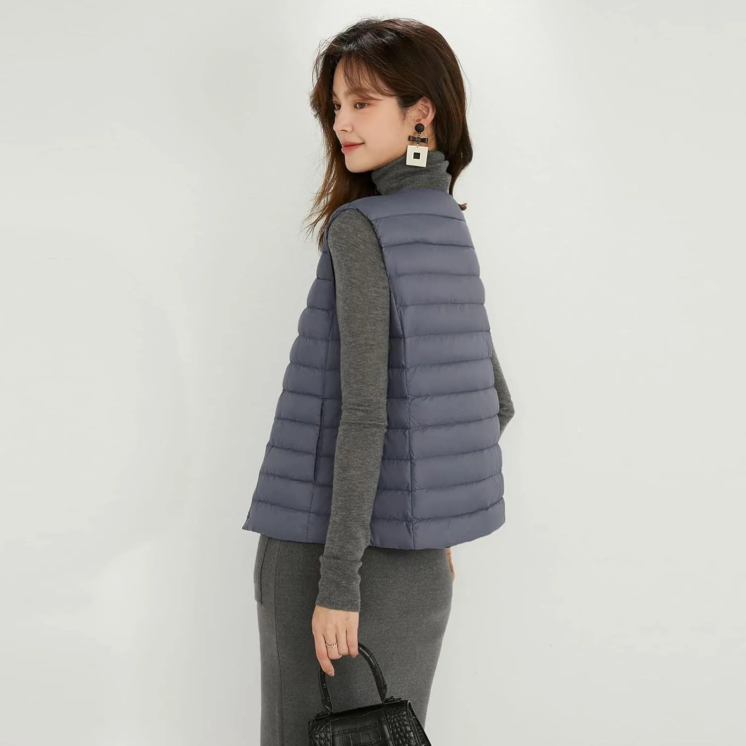 Women's Round Neck Puffer Vest Crewneck Winter Quilted Down Vest Trendy Lightweight Thicken Warm Bubble Gilet Tank