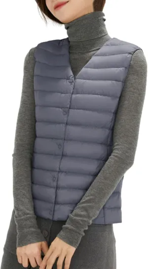 Women's Round Neck Puffer Vest Crewneck Winter Quilted Down Vest Trendy Lightweight Thicken Warm Bubble Gilet Tank