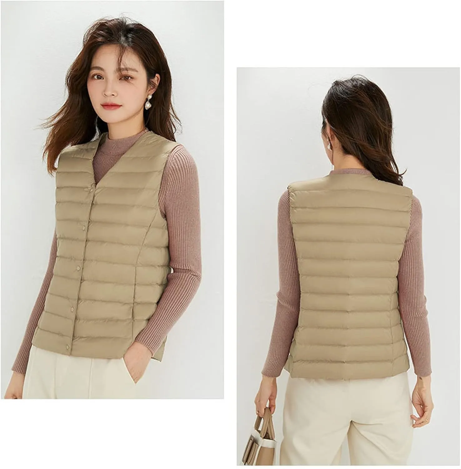 Women's Round Neck Puffer Vest Crewneck Winter Quilted Down Vest Trendy Lightweight Thicken Warm Bubble Gilet Tank
