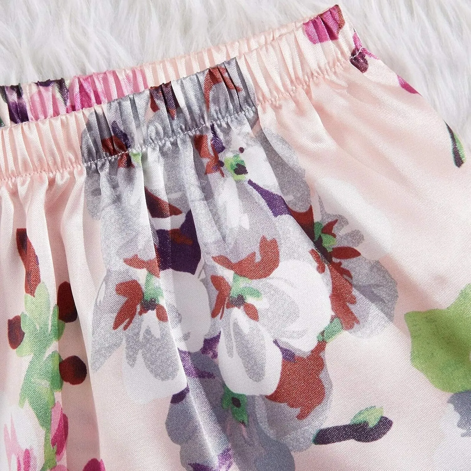 Women's Satin Underwear Floral Sheer Mesh Lingerie Set Embroidered Bralette Top Shorts