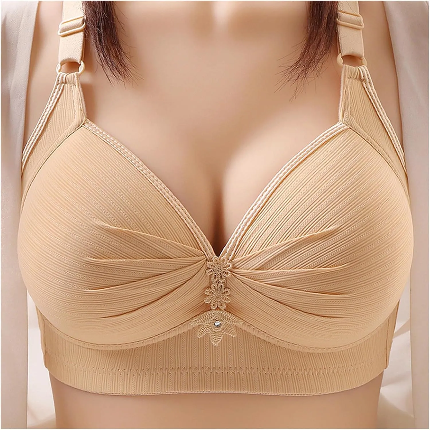 Womens Seamless Deep V Bras No Underwire Comfort Push Up Mesh Bras Wireless Bralette Everyday Bra