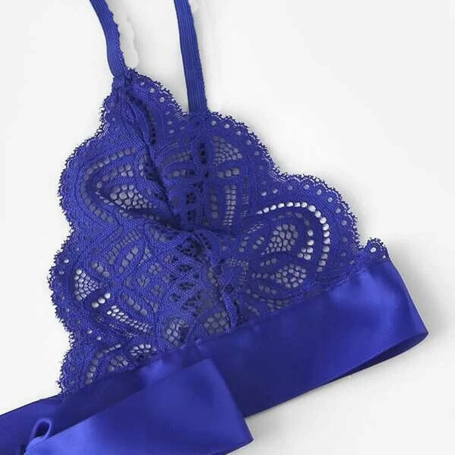 Women's Sexy Strappy Lace Lingerie Set See Through Underwear Floral Lace Bralette Sheer Bra and Panty Set Babydolls
