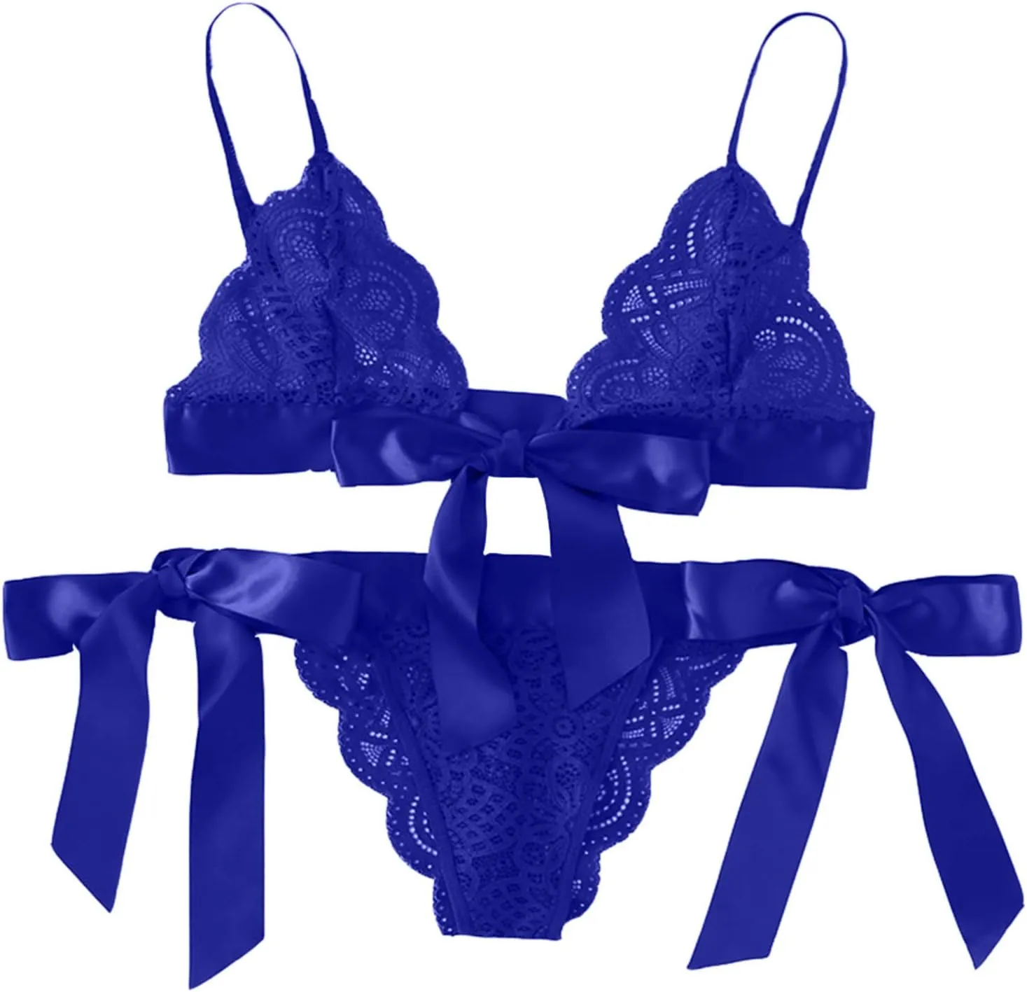Women's Sexy Strappy Lace Lingerie Set See Through Underwear Floral Lace Bralette Sheer Bra and Panty Set Babydolls