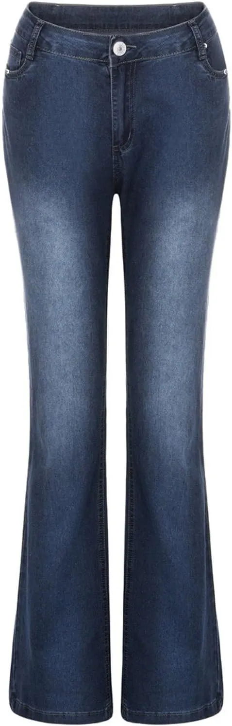 Women's Straight Leg Jeans Casual High Waisted Stretch Denim Pants Stretch Button Full Length Pants with Pockets