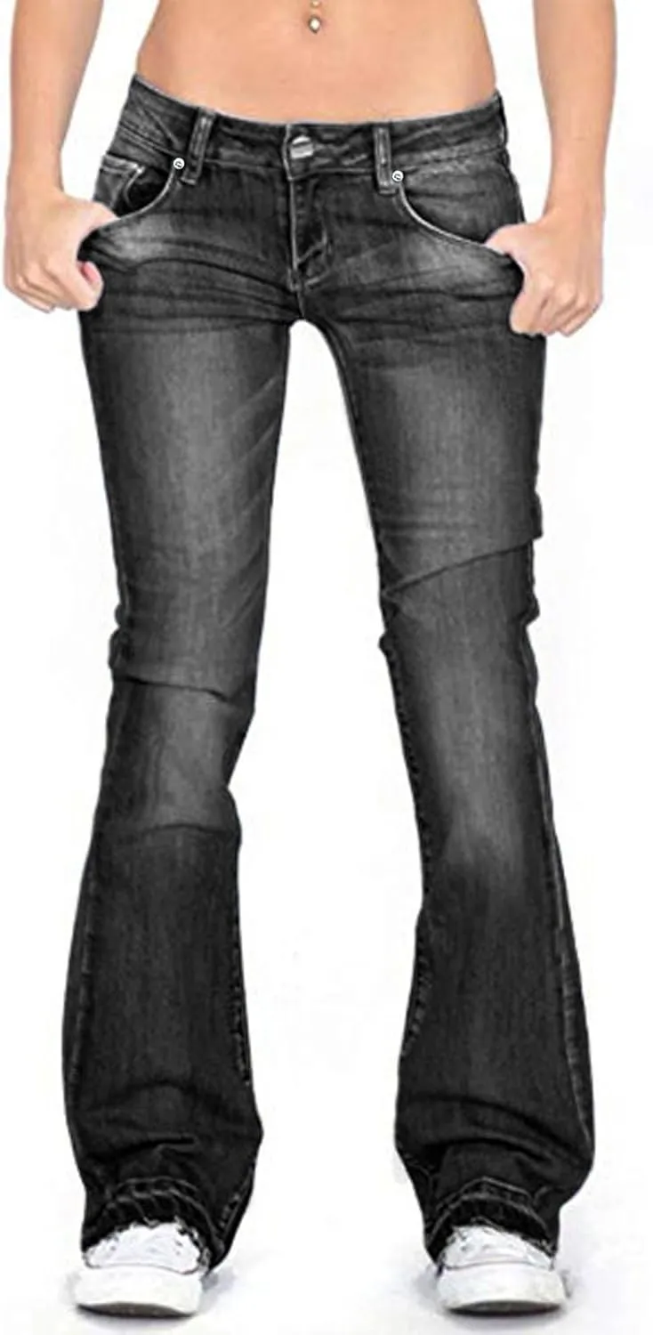 Women's Straight Leg Jeans Casual High Waisted Stretch Denim Pants Stretch Button Full Length Pants with Pockets