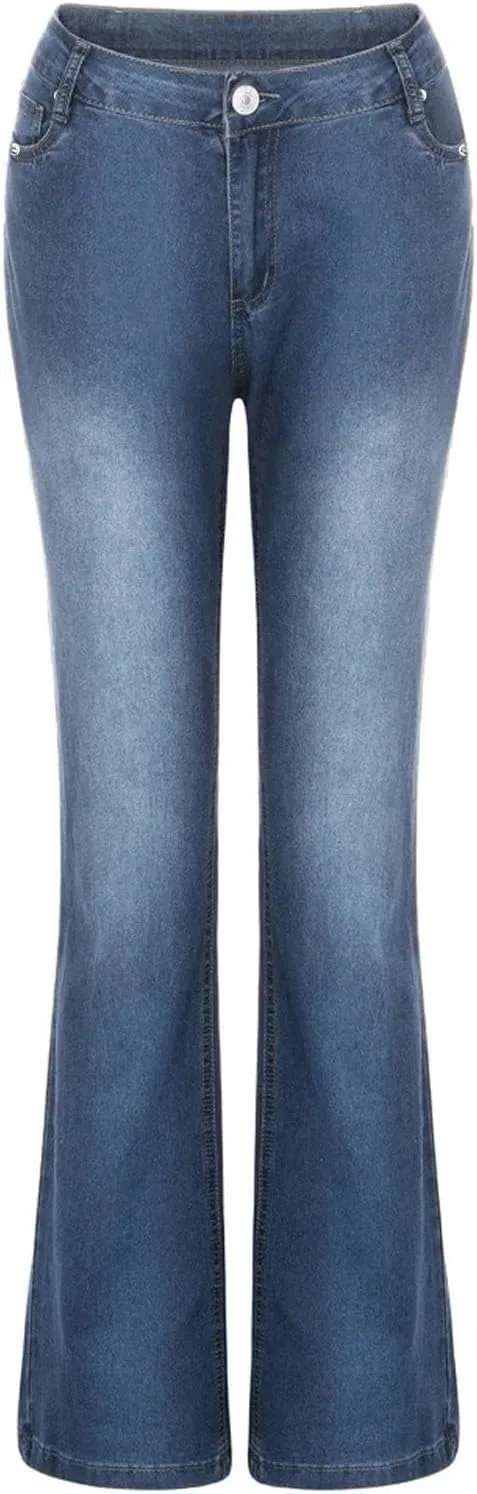Women's Straight Leg Jeans Casual High Waisted Stretch Denim Pants Stretch Button Full Length Pants with Pockets