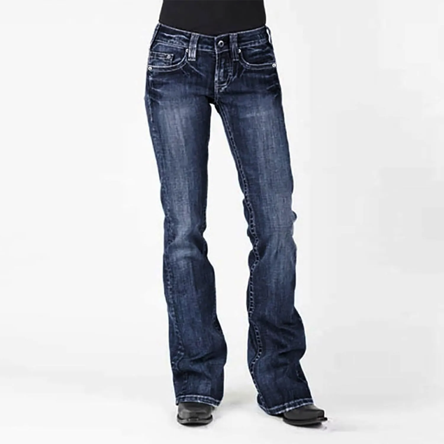 Women's Straight Leg Jeans Casual High Waisted Stretch Denim Pants Stretch Button Full Length Pants with Pockets