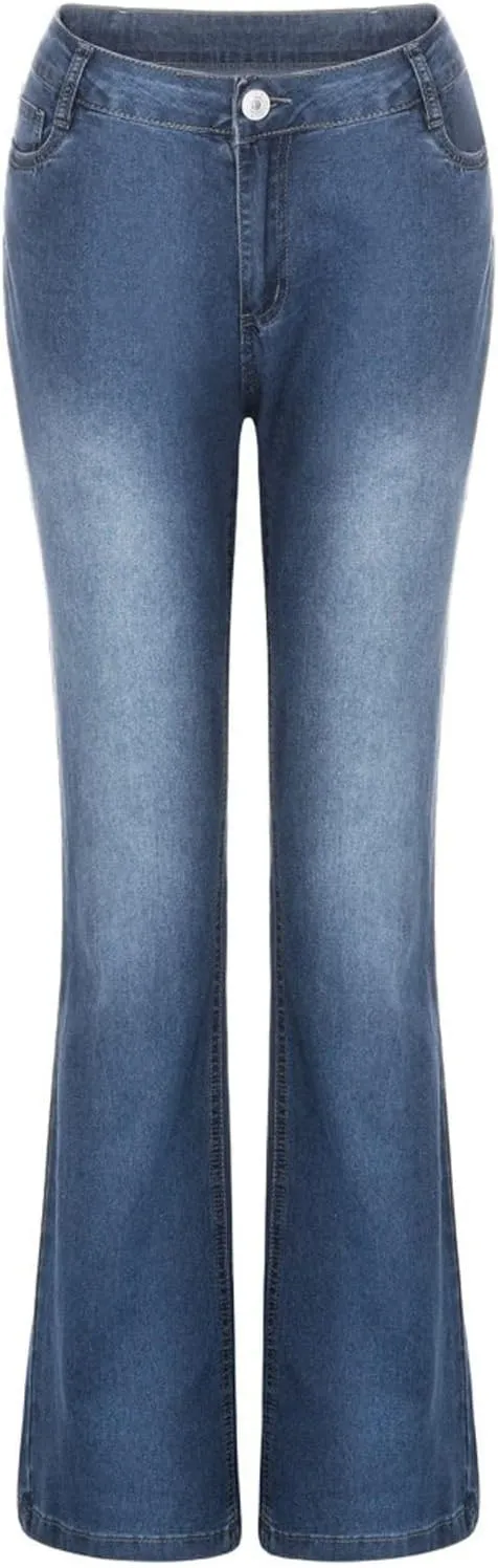 Women's Straight Leg Jeans Casual High Waisted Stretch Denim Pants Stretch Button Full Length Pants with Pockets