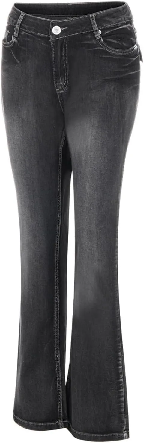 Women's Straight Leg Jeans Casual High Waisted Stretch Denim Pants Stretch Button Full Length Pants with Pockets