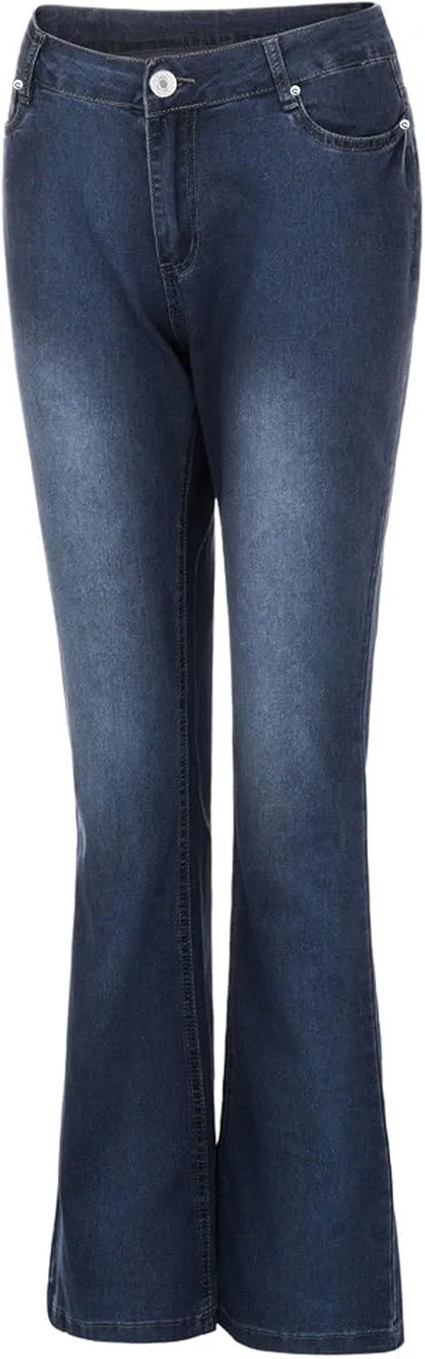 Women's Straight Leg Jeans Casual High Waisted Stretch Denim Pants Stretch Button Full Length Pants with Pockets